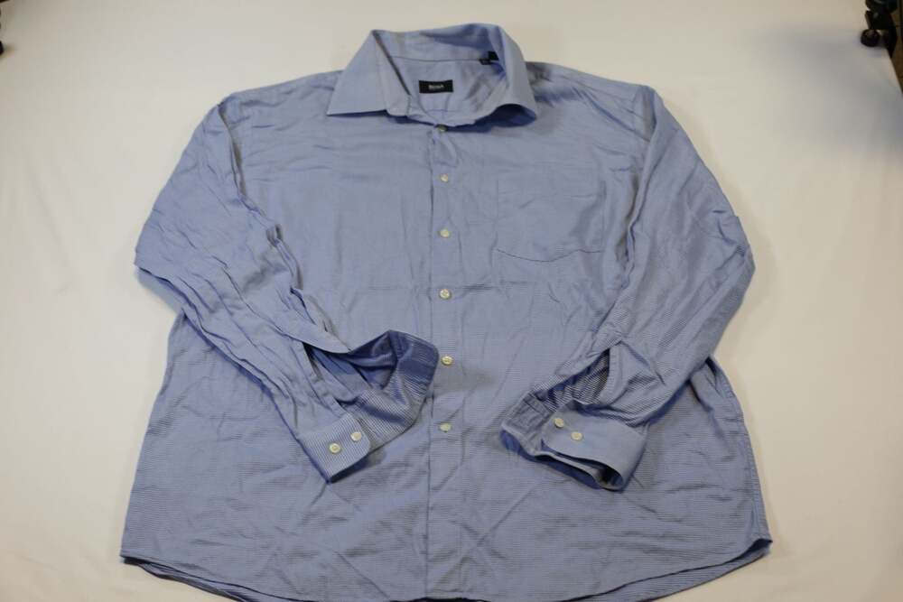 Hugo Boss Blue Micro-Check Long Sleeve Dress Shirt Size 17.5 34/35